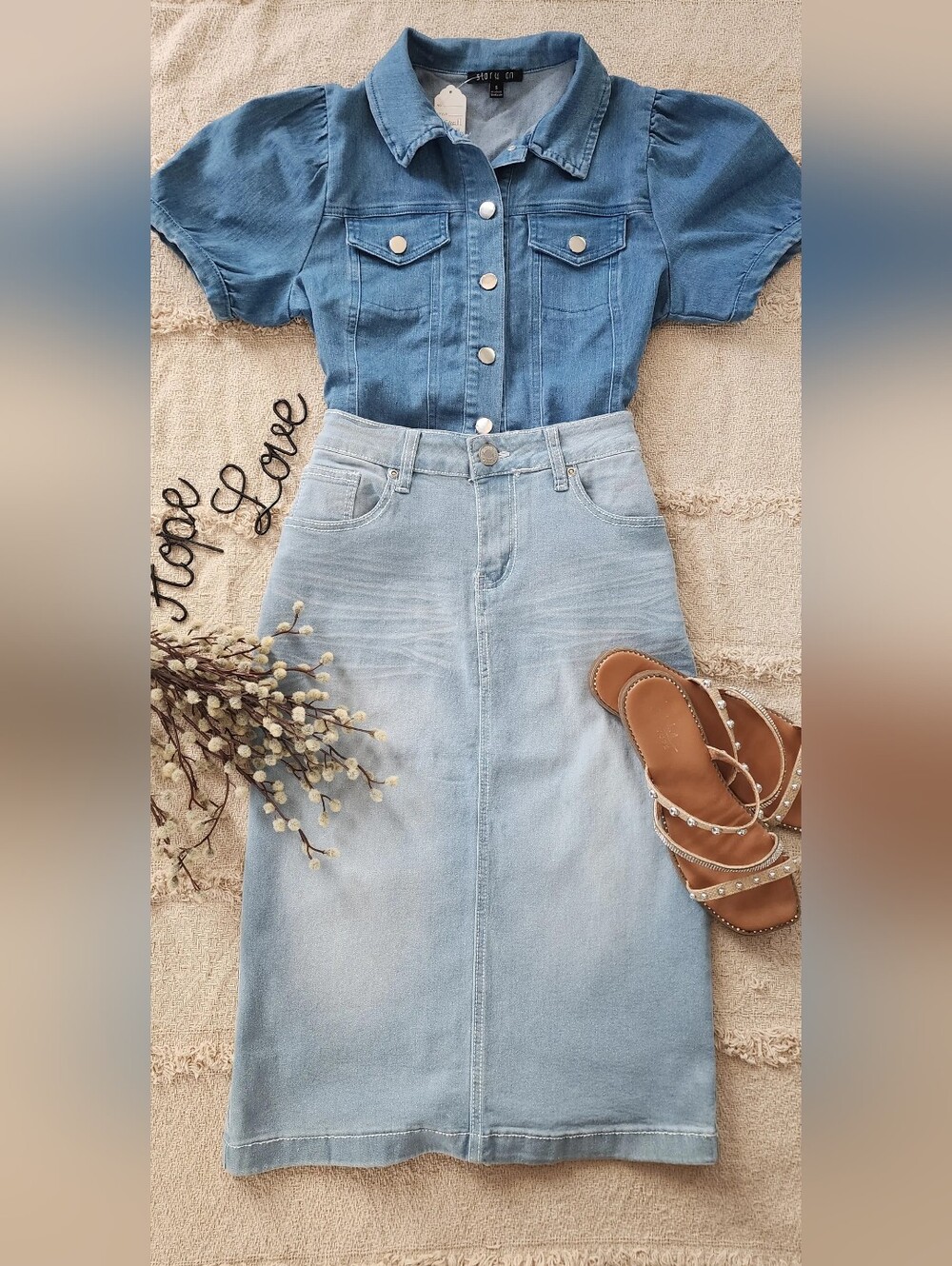 Light Wash Denim Skirt - Casual Midi Pencil
